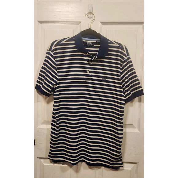 Chaps Polo , Men's Small, Stripped, Very Soft.  Navy, White, Yellow. EUC - Picture 6 of 7